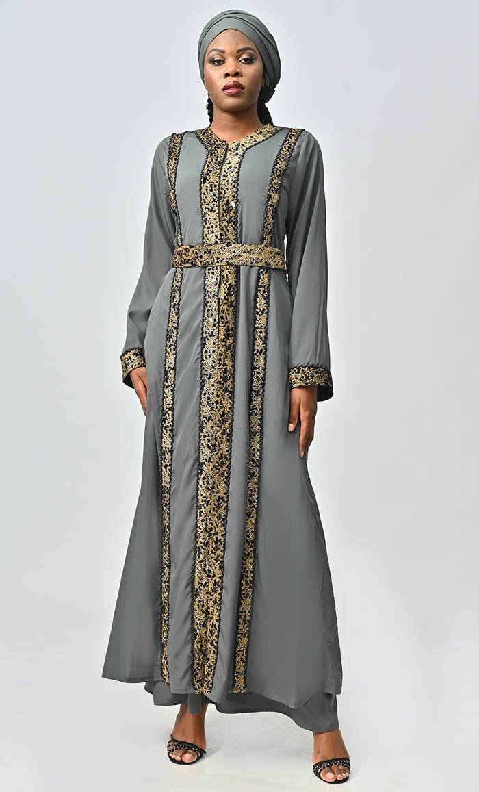 Modest Moroccan Style Abaya With Hand Embroidery And Lace