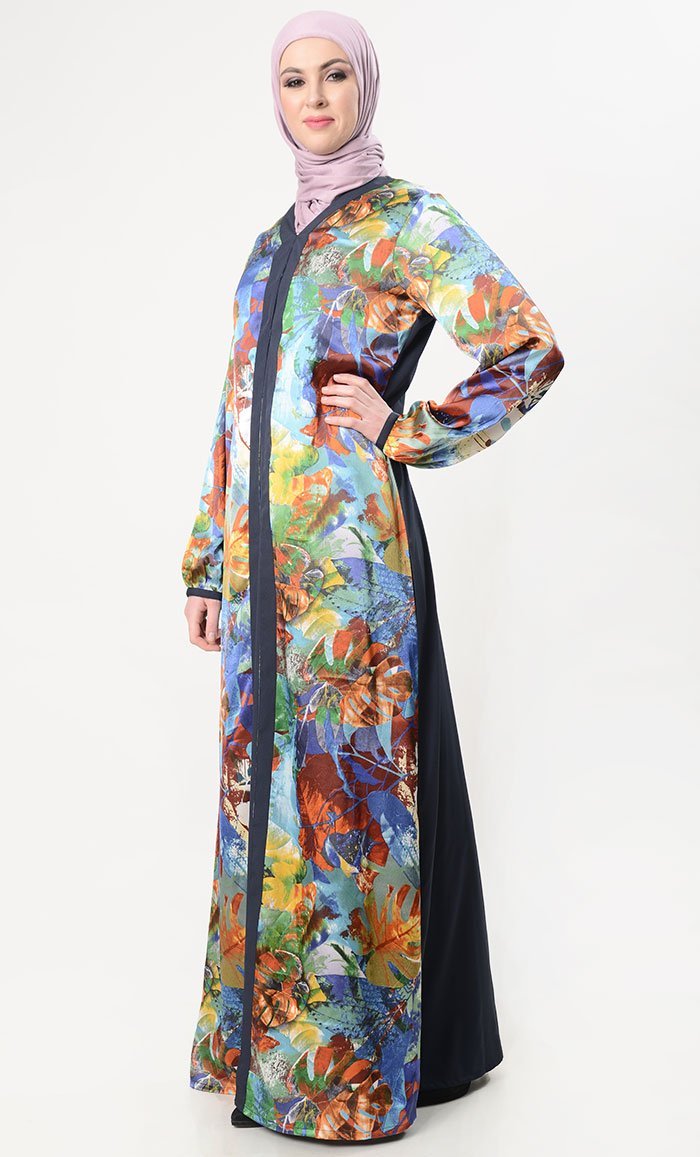 Multi-Colored Satin Abaya Dress