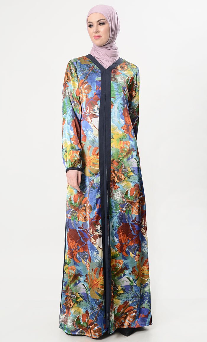 Multi-Colored Satin Abaya Dress