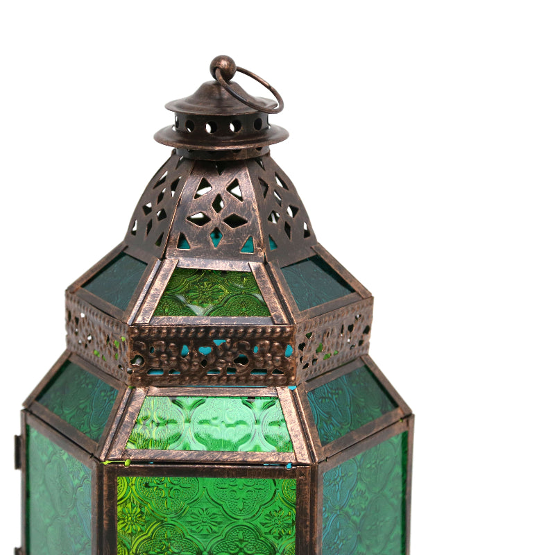 Tall Bronze Lantern with Green Glass – A Radiant Symbol of Sacred Evenings