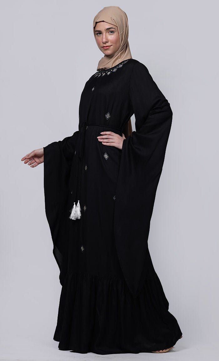 Ramadan Special Beautiful Black Abaya With Loose Belt