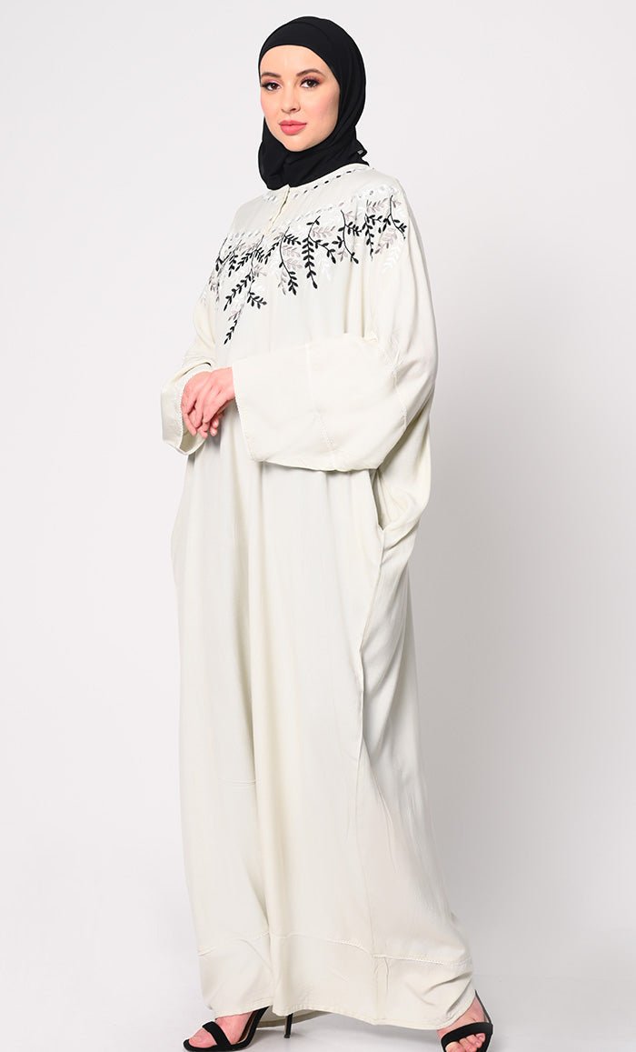 Royal Elegance  Women's Ivory Kaftan with Embroidery