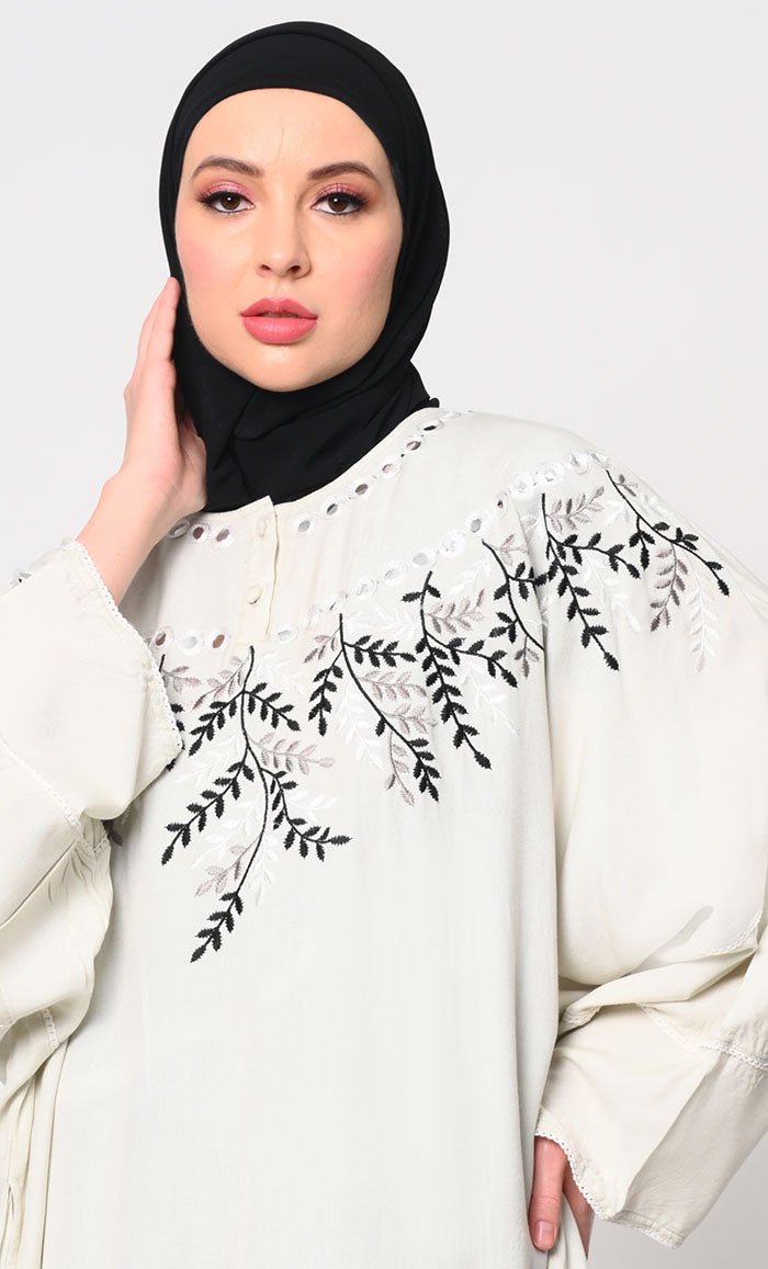 Royal Elegance  Women's Ivory Kaftan with Embroidery