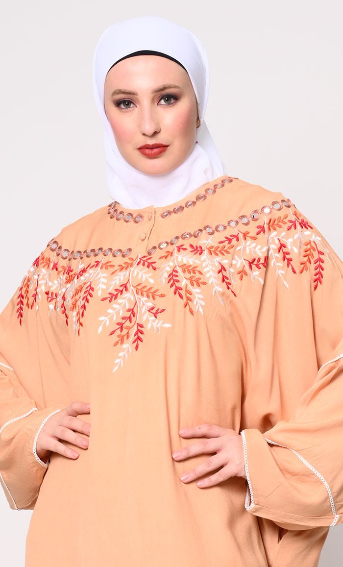 Royal Elegance Women's Sand Kaftan with Embroidery