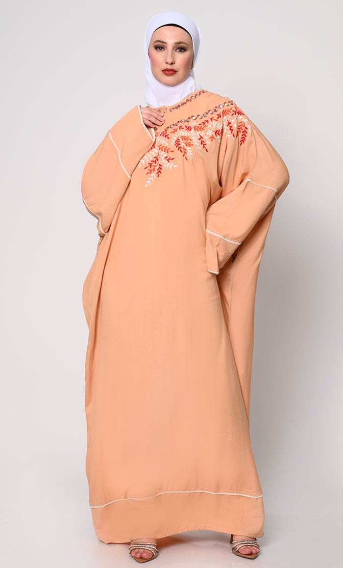 Royal Elegance Women's Sand Kaftan with Embroidery