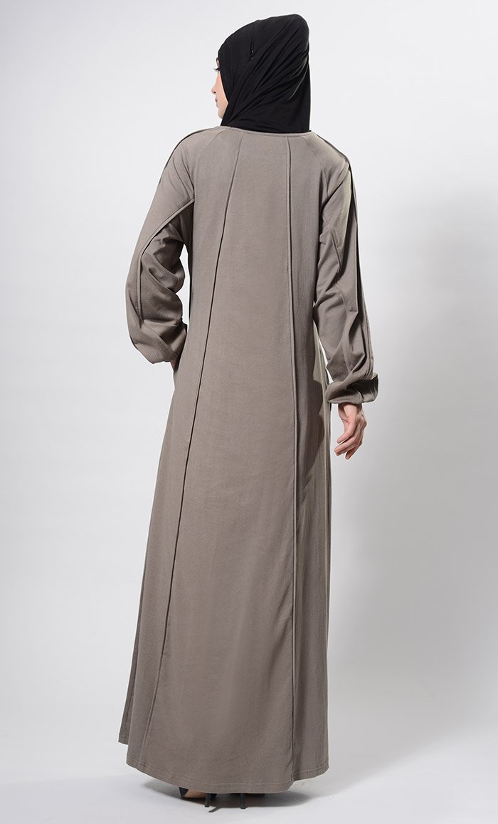Solid Web Detailed Abaya Dress And Hijab Set