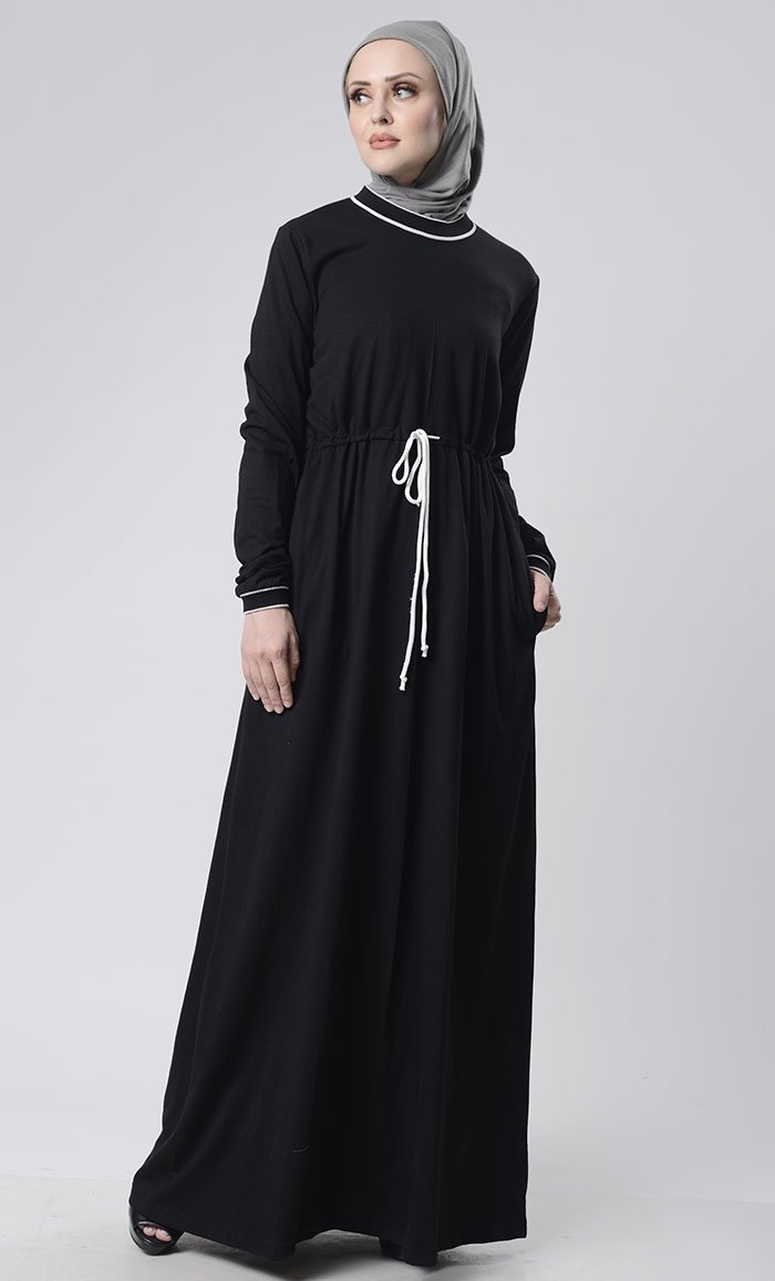 Sports drawstring Abaya With Pockets