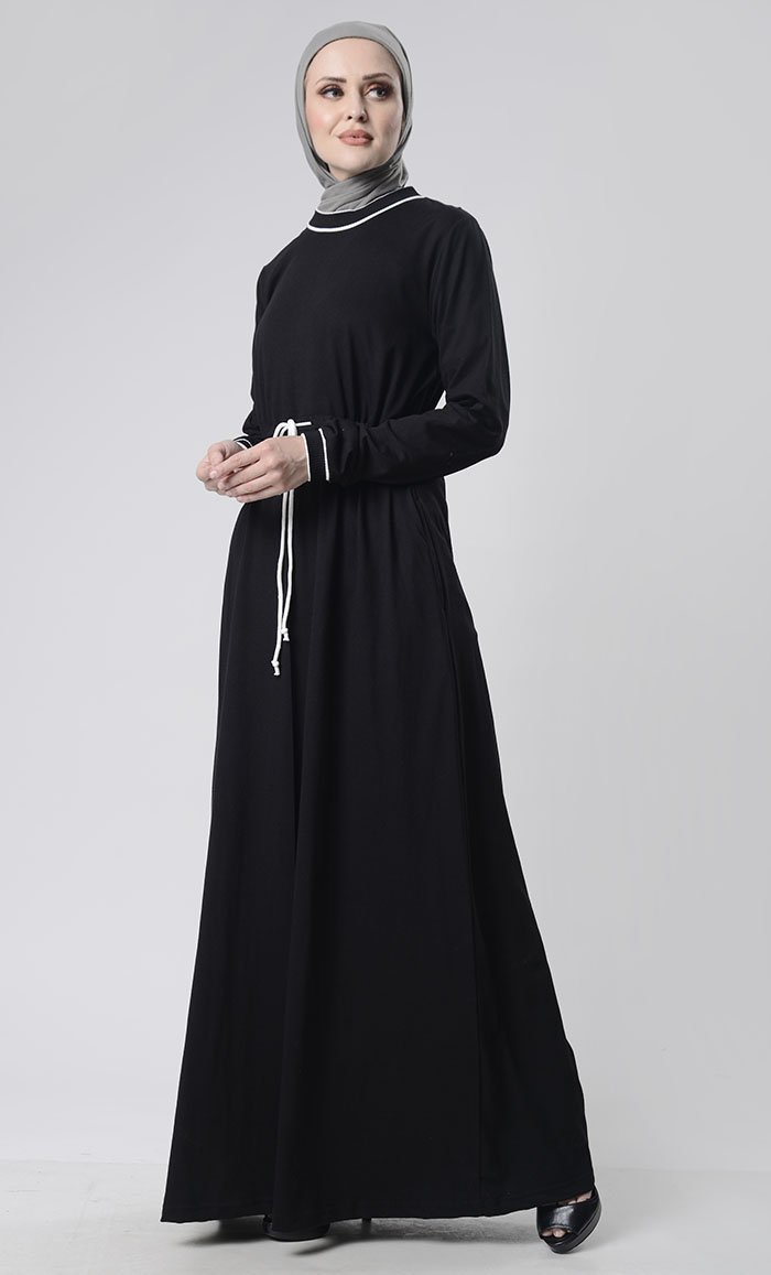 Sports drawstring Abaya With Pockets