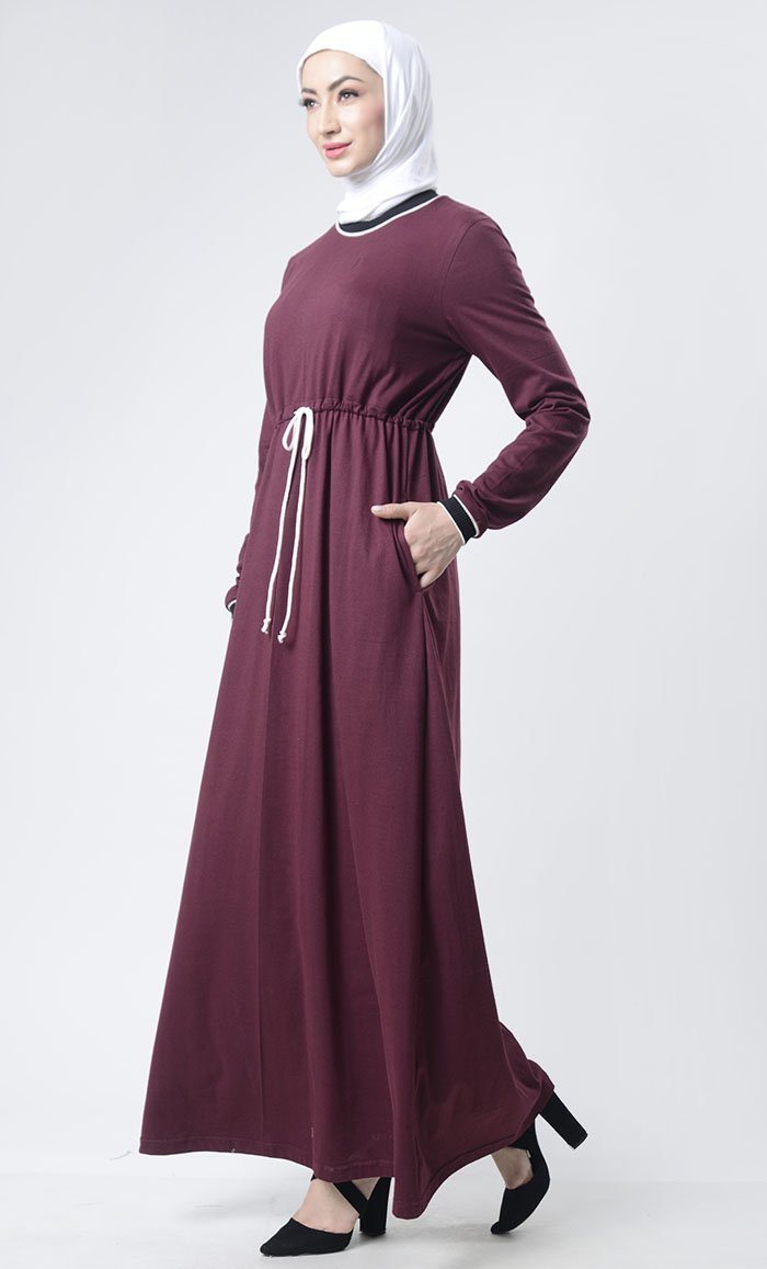 Sports drawstring Abaya With Pockets