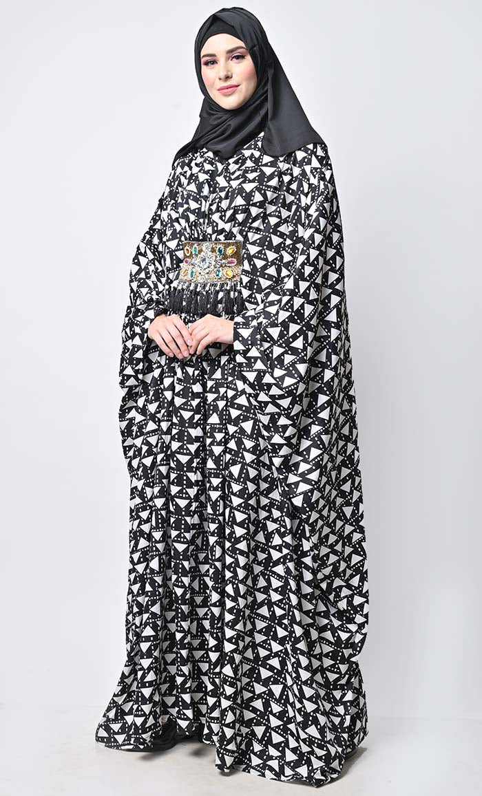 Printed Applique Work Detailing Full Flairy Kaftan
