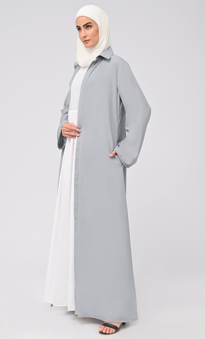 Women's pleated Abaya With Button Down shrug