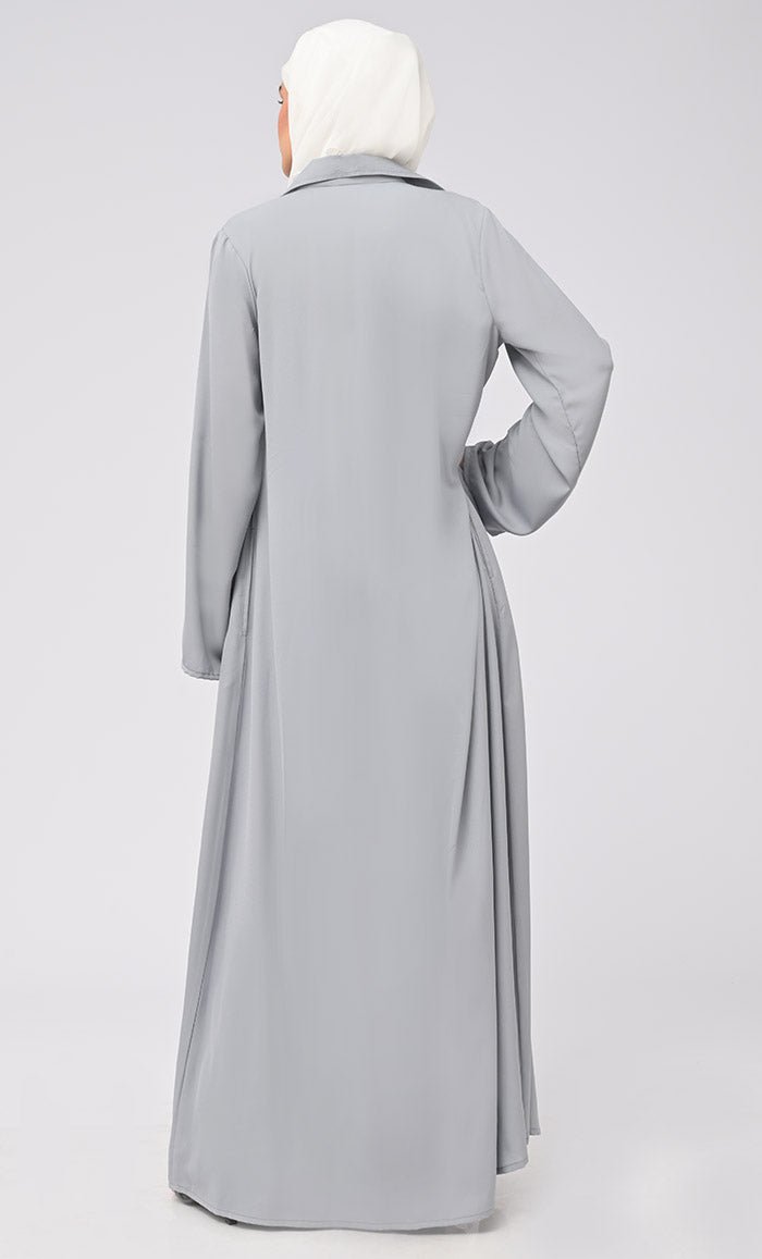Women's pleated Abaya With Button Down shrug