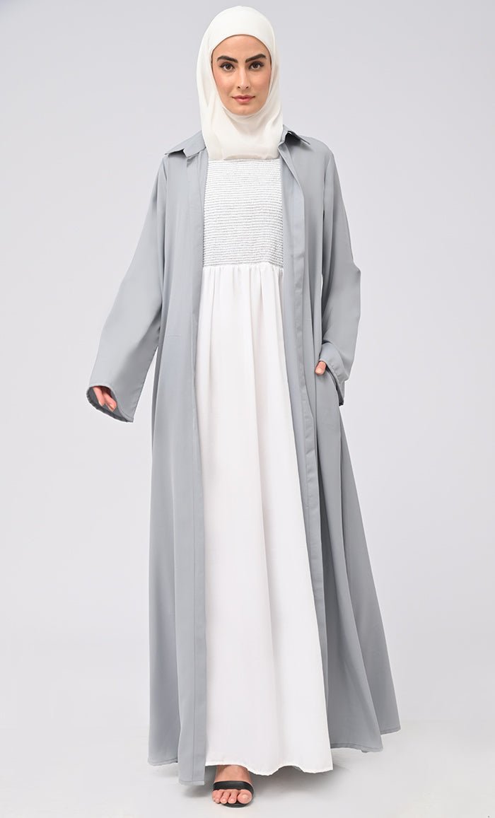 Women's pleated Abaya With Button Down shrug