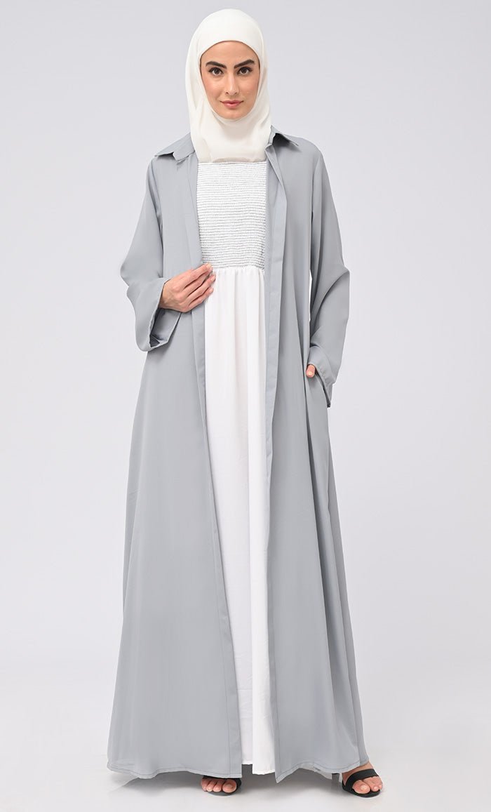 Women's pleated Abaya With Button Down shrug