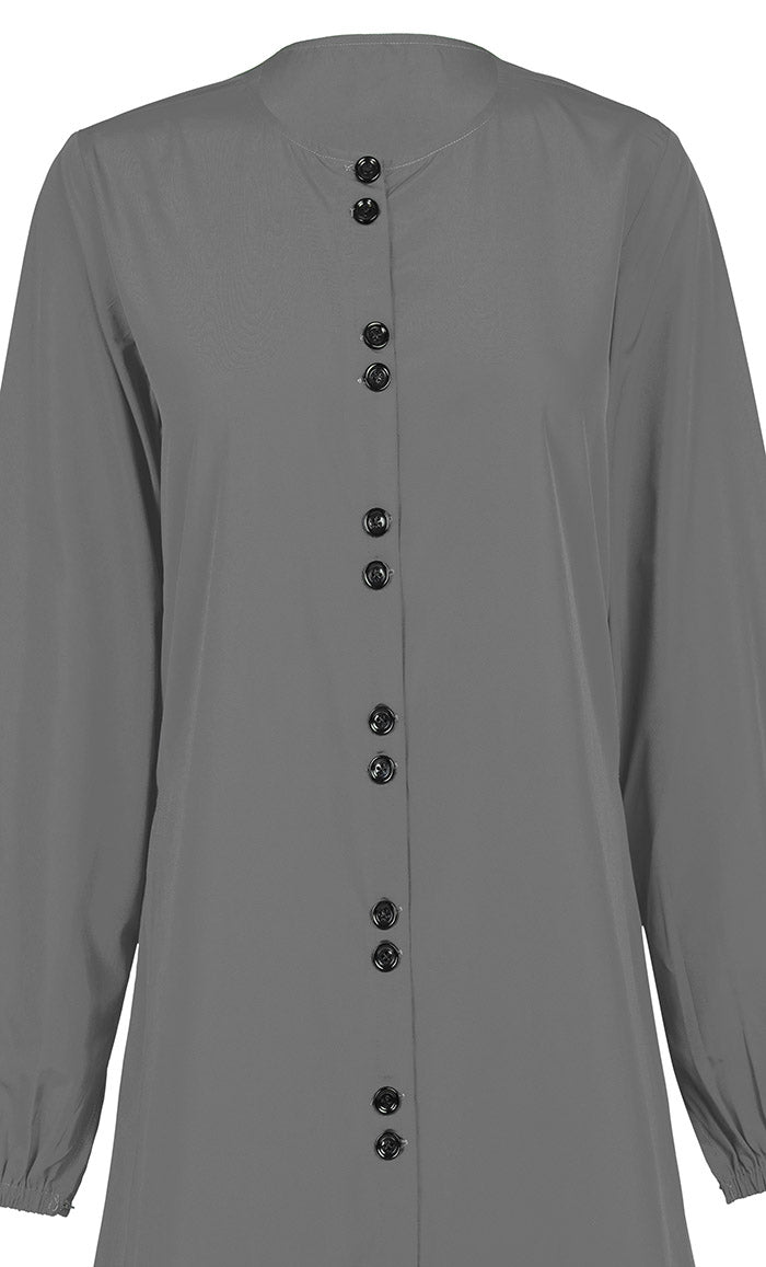 Women's Comfortable Grey Kashibo Basic Button Down Abaya