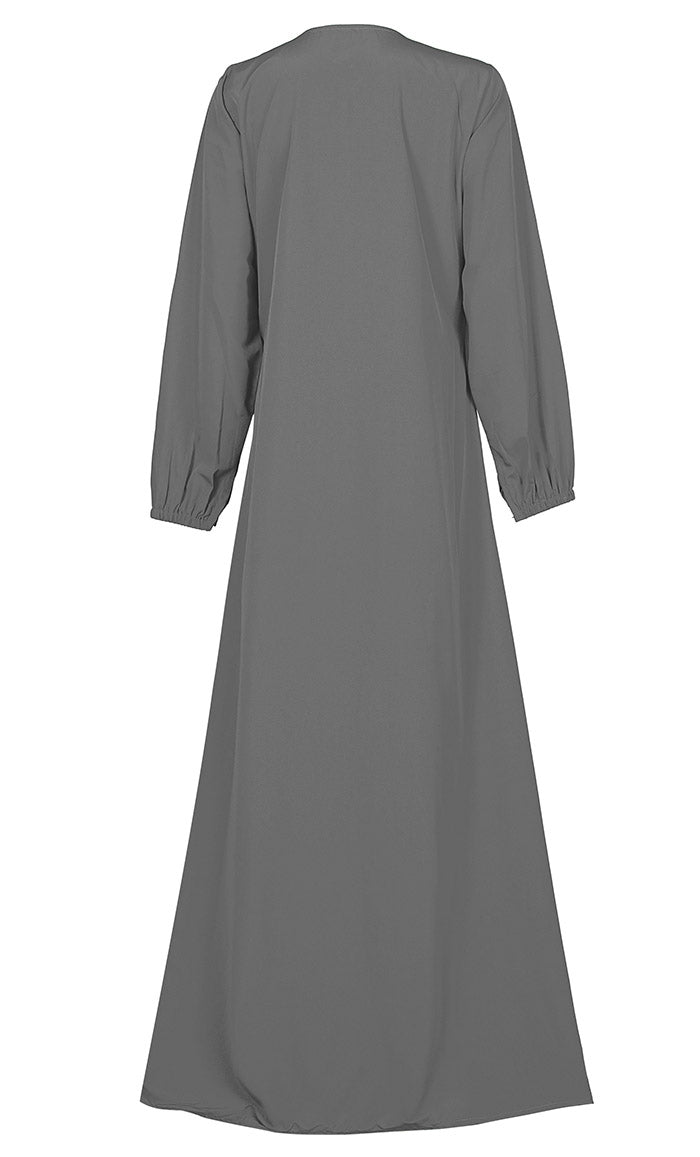 Women's Comfortable Grey Kashibo Basic Button Down Abaya