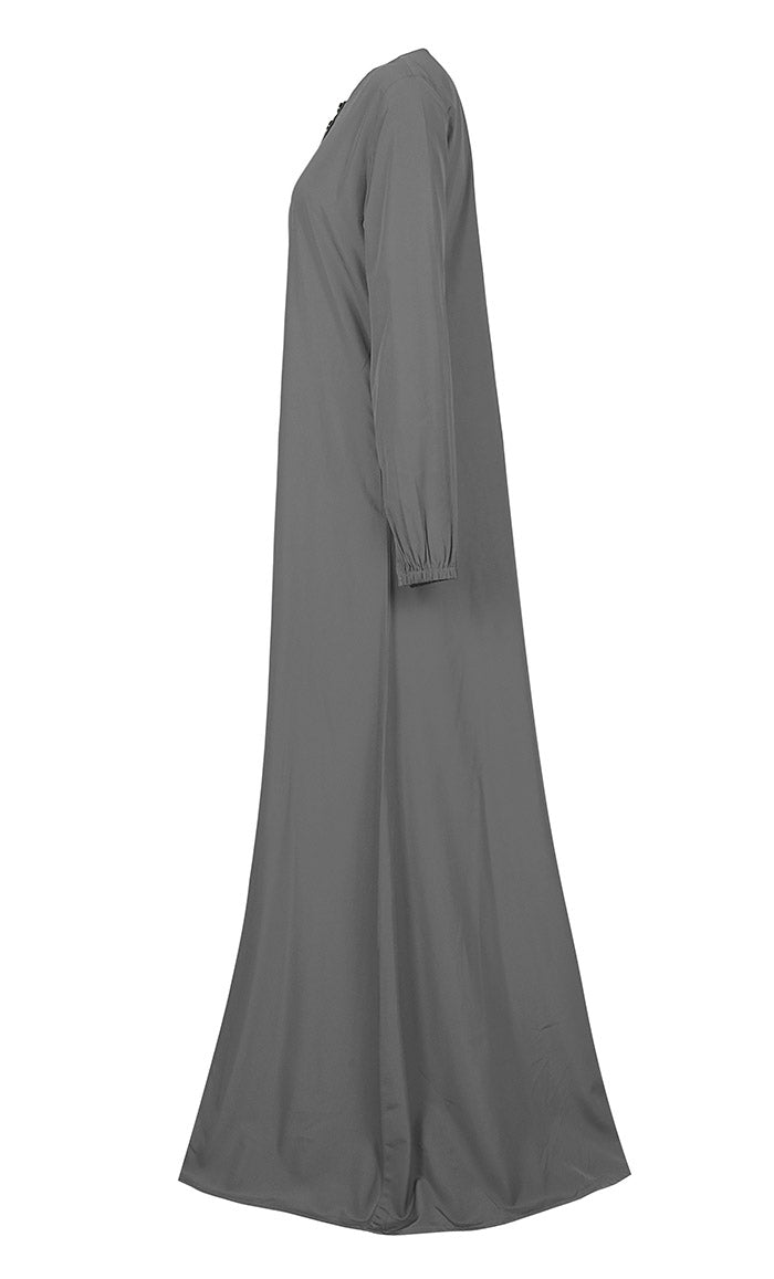 Women's Comfortable Grey Kashibo Basic Button Down Abaya