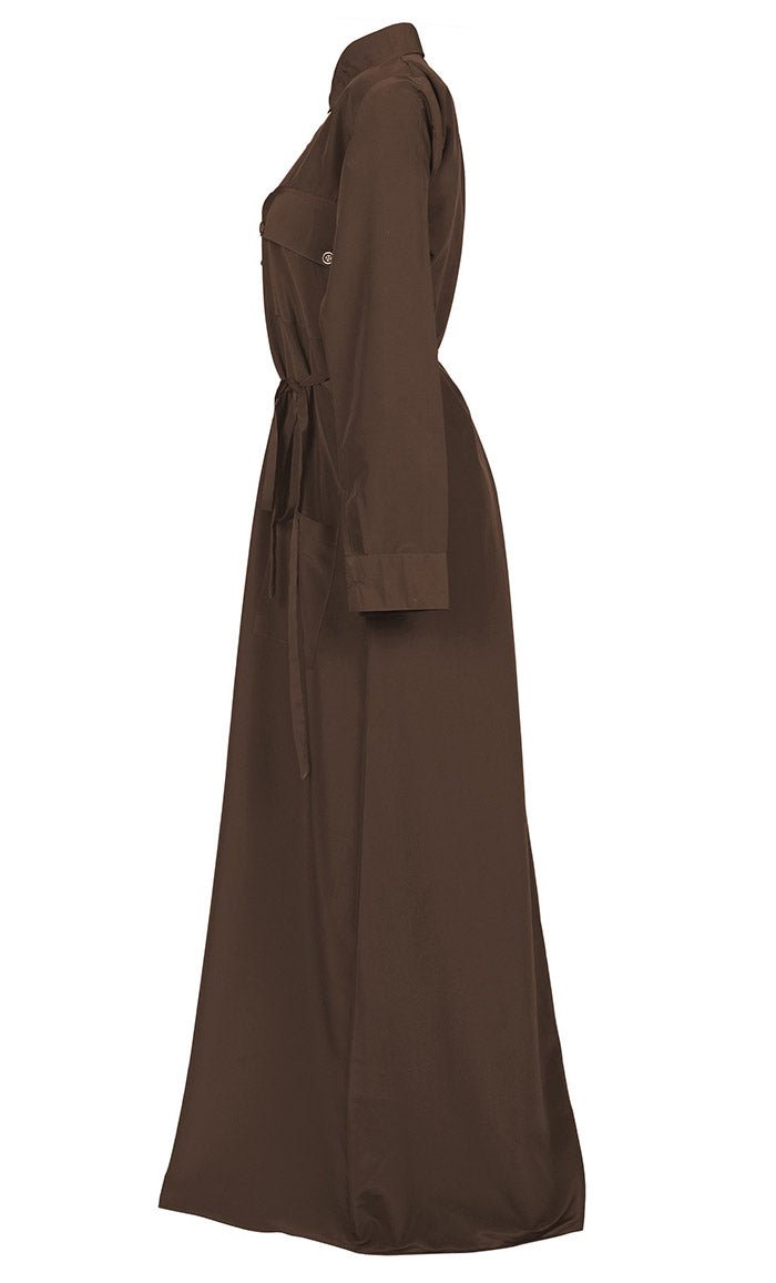 Women's Comfortable Kashibo Dark Brown Button Down Abaya