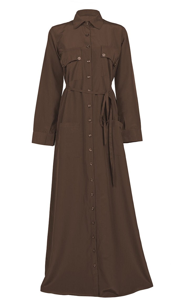 Women's Comfortable Kashibo Dark Brown Button Down Abaya