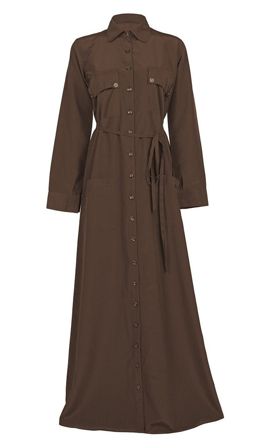 Women's Comfortable Kashibo Dark Brown Button Down Abaya