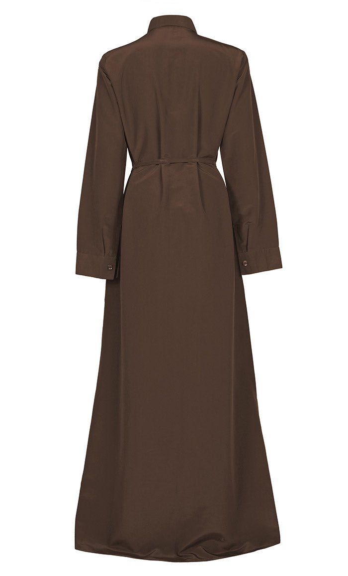 Women's Comfortable Kashibo Dark Brown Button Down Abaya