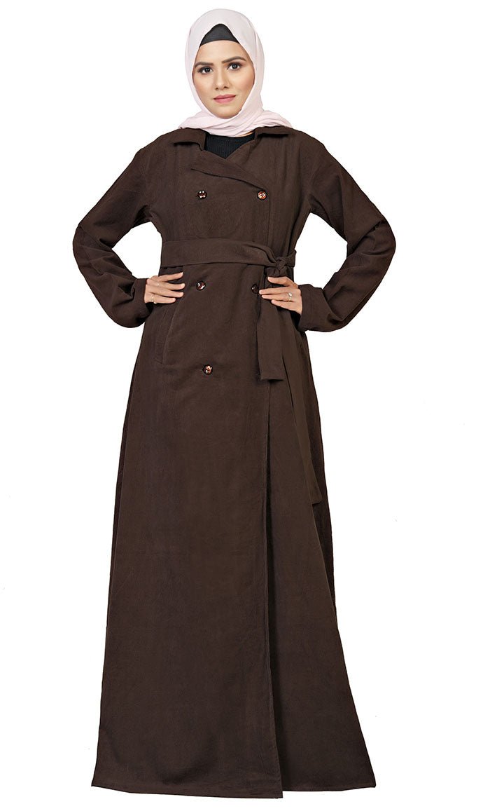 Women's Islamic Corduroy Overlaped Jacket With adjustable Belt