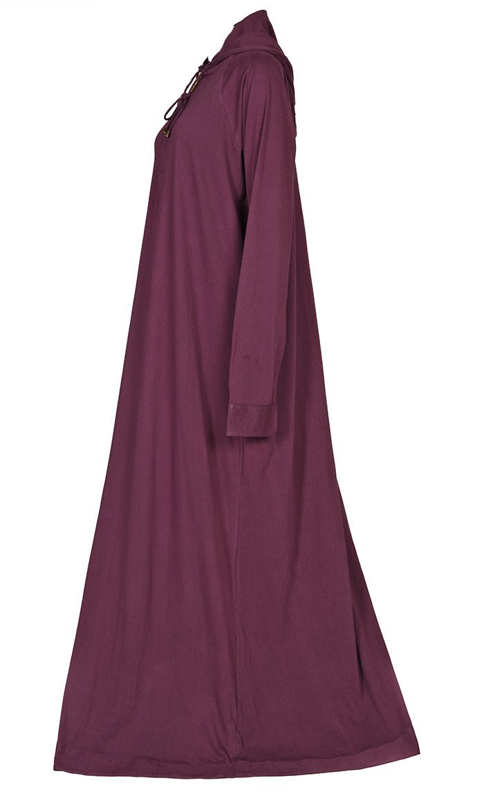 Women's Jersey Maroon Hooded Abaya With Pockets
