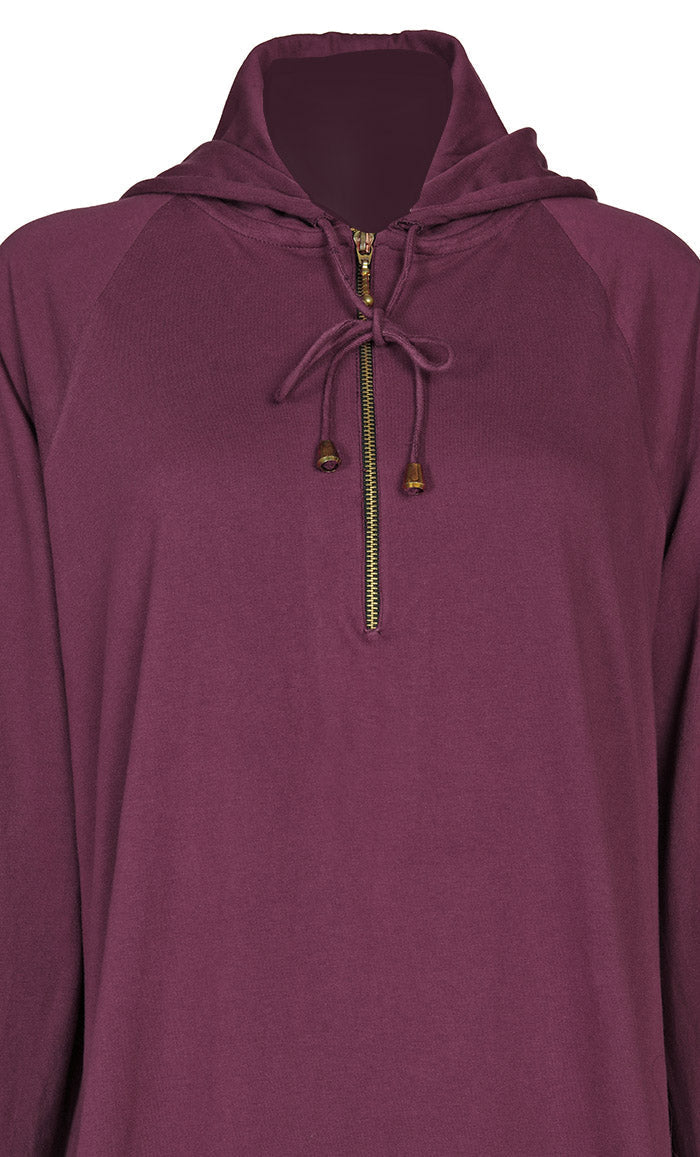 Women's Jersey Maroon Hooded Abaya With Pockets