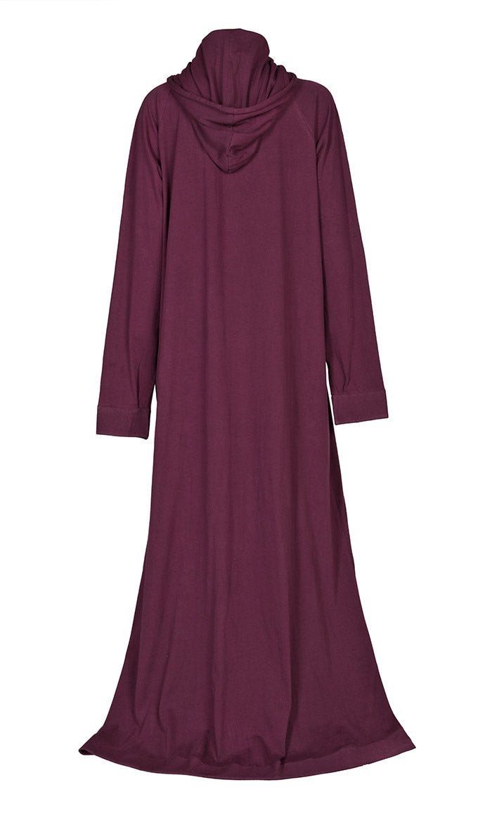 Women's Jersey Maroon Hooded Abaya With Pockets