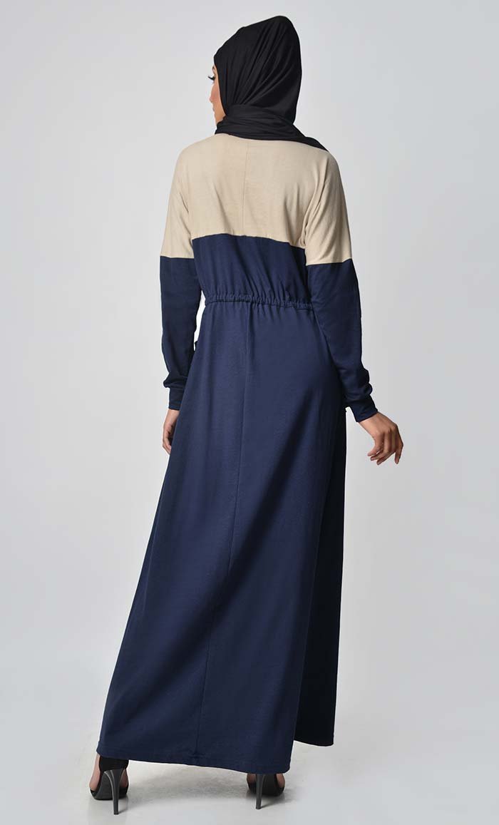 Yoke Colorblocked Jersey Abaya-Navy